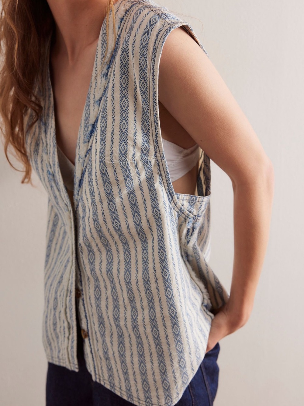 We The Free Blue & White Striped Button-Front Vest - Picture 3 of 7